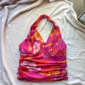 Cache Pink Vibrant Floral Halter Top 100% silk